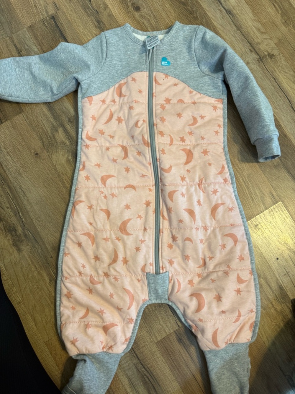 Love to Dream Grey & Pink Moon Print One-Piece Footie 2.5 tog